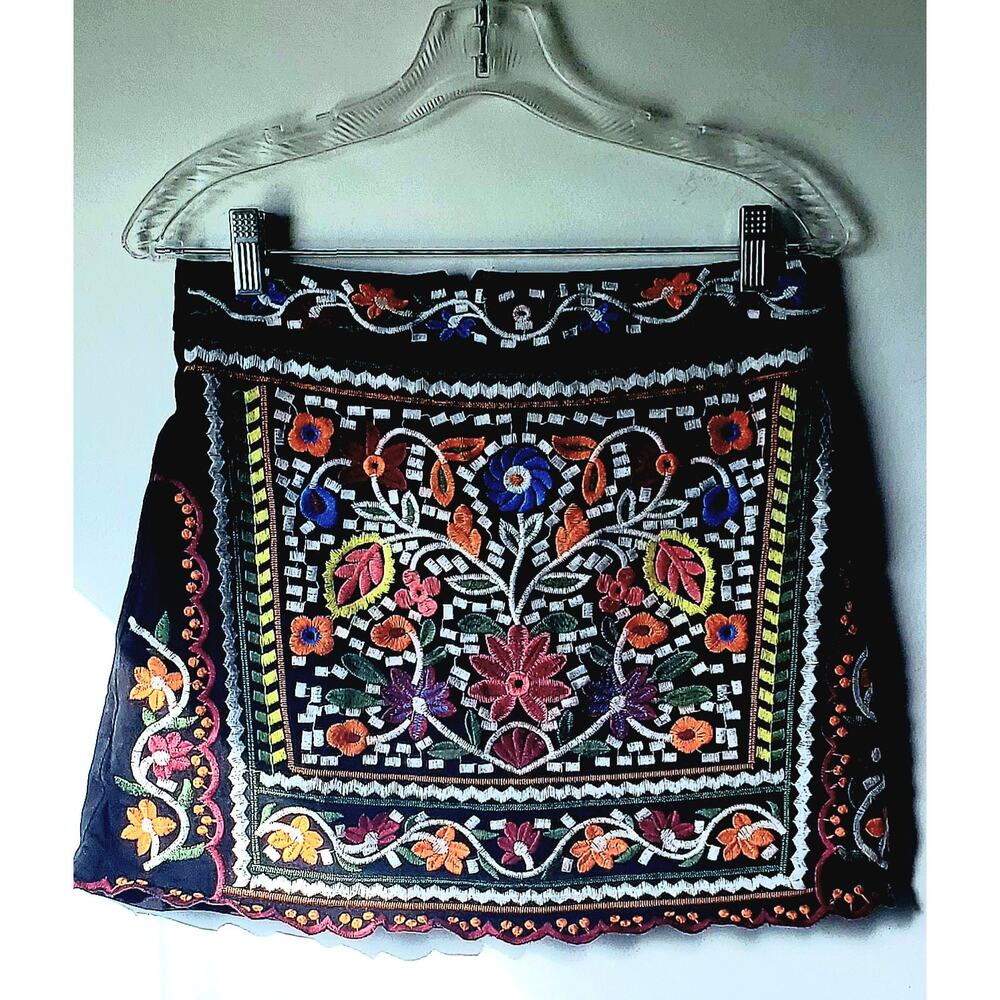 Emory Park Womens Black Embroidered Mini Skirt Size Medium Sexy Boho Hippie